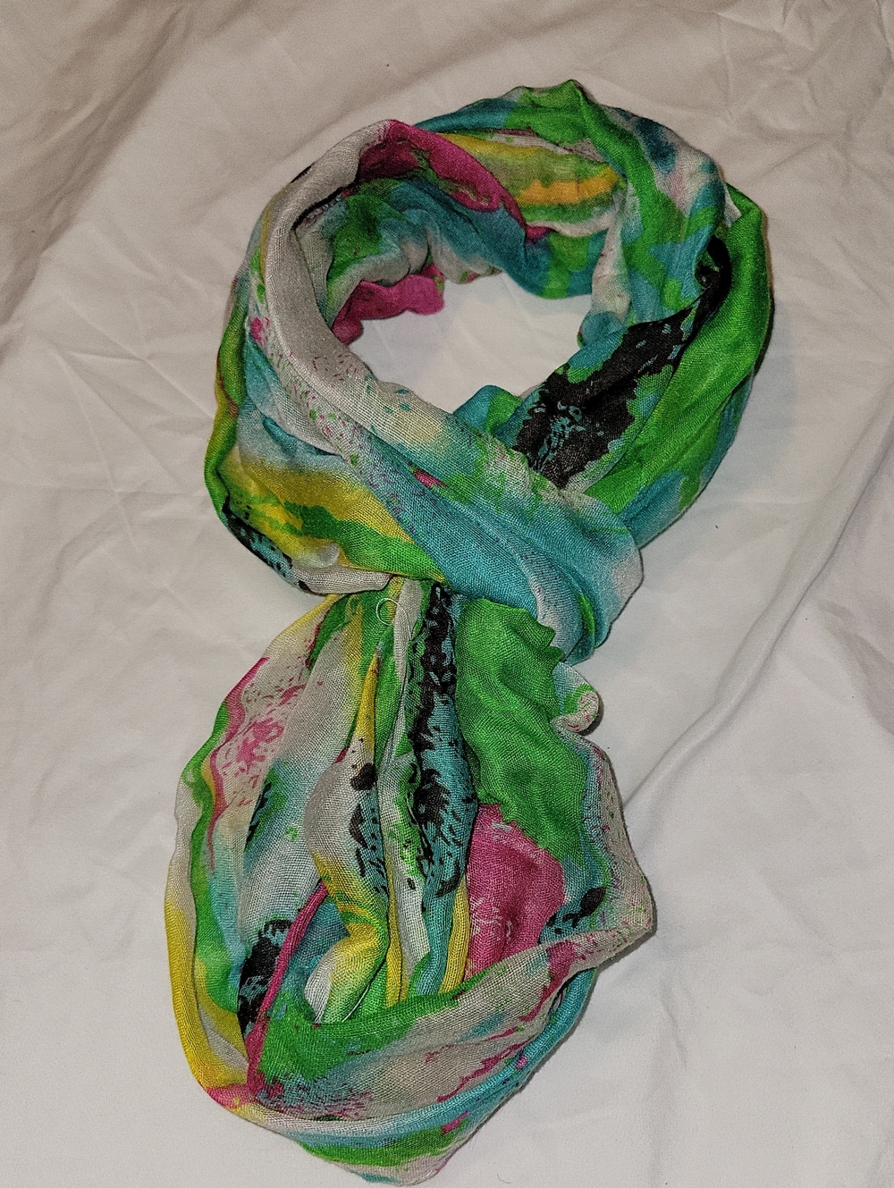 Lightweight Green & Blue Watercolor Print Infinity Scarf - Women's Accessory